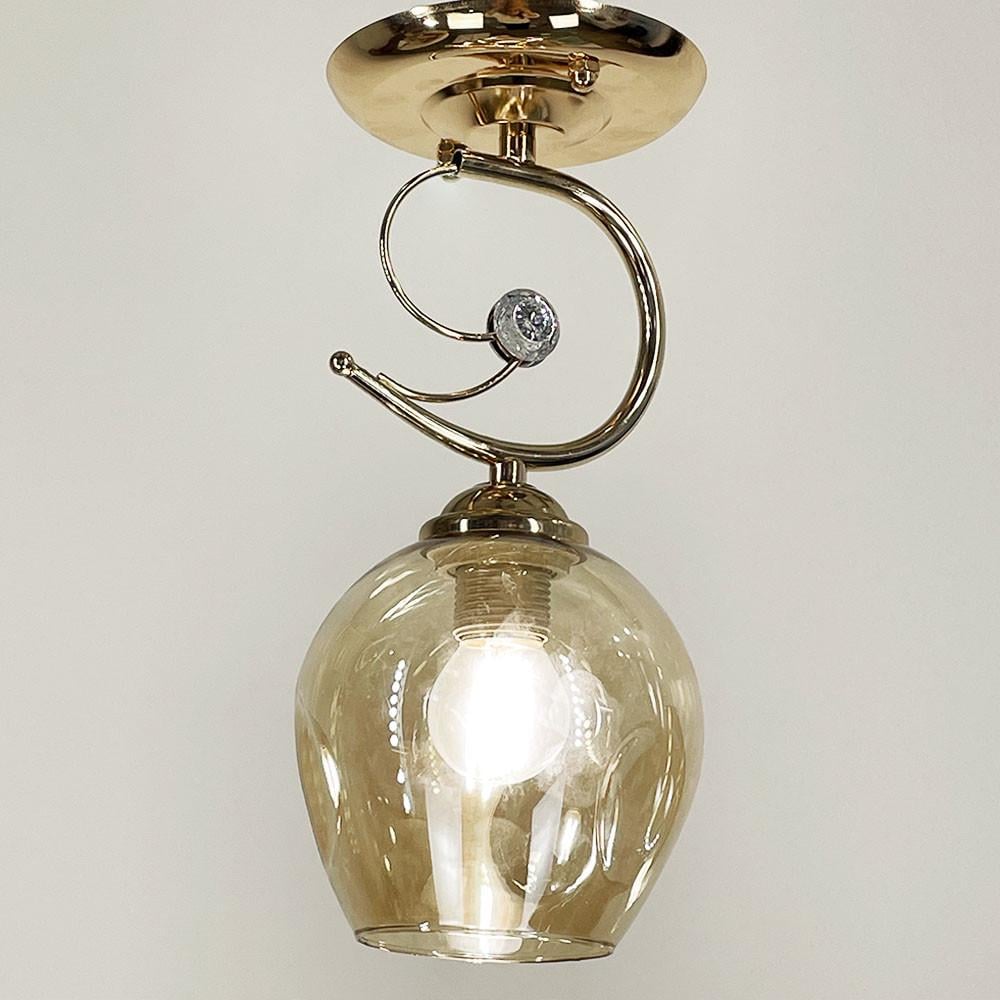 Світильник на 1 бурштиновий плафон із вм'ятинами Золотий (2299/1B GD+AM)