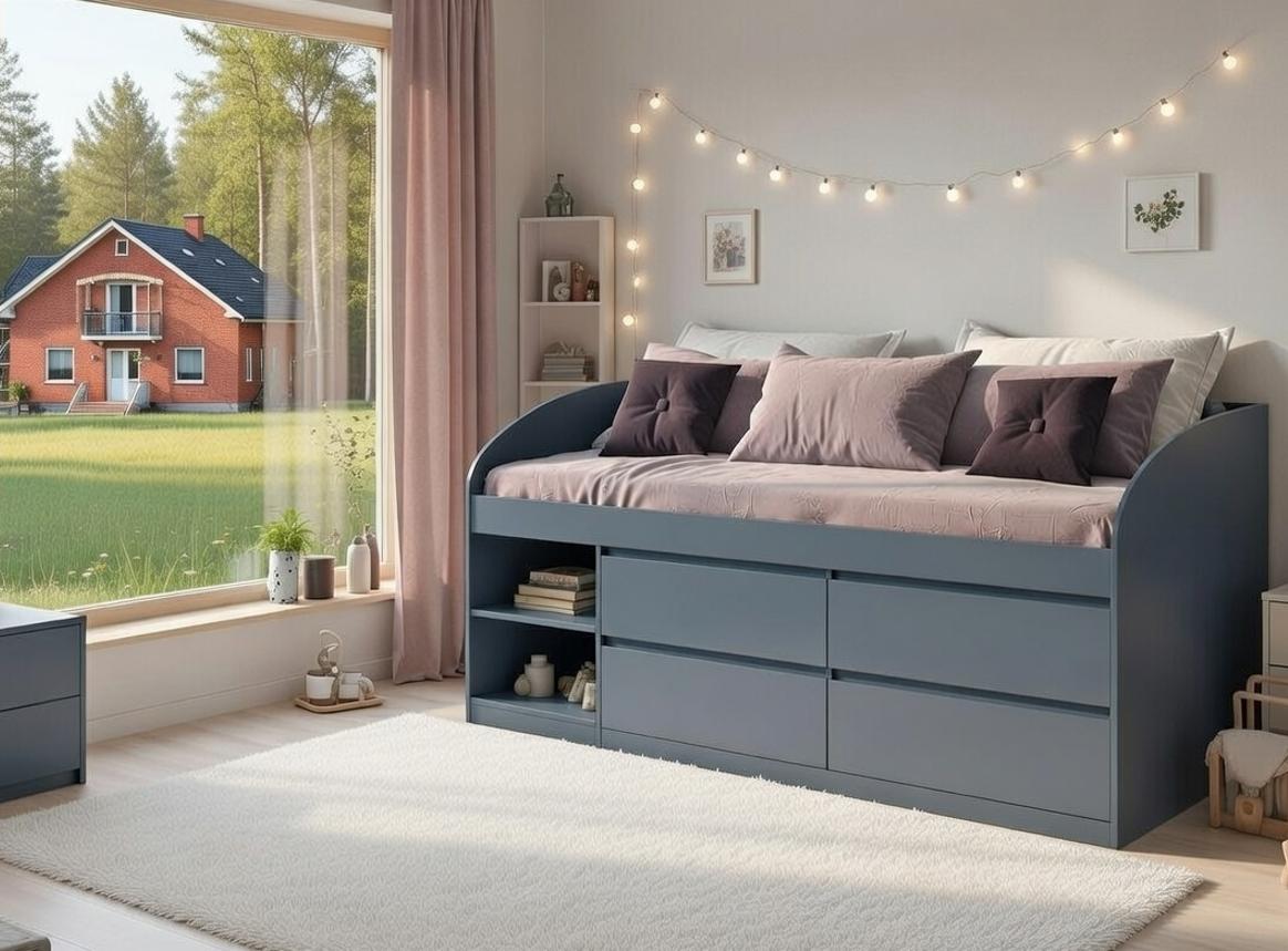 Кровать 4 ящика Мастер Форм Брайт односпальная левосторонняя 835x2032x840 мм спальное место 800х2000 мм Серый (30943)