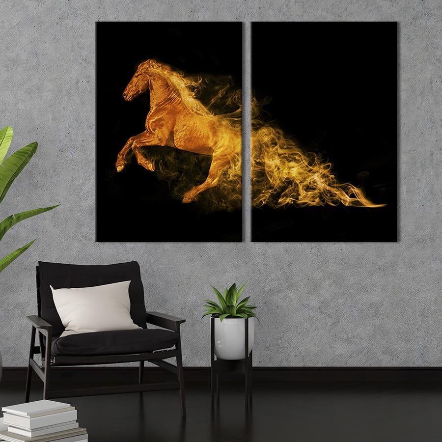Модульная картина на холсте Диптих Лошадь в огне 71x51 см (208-2)