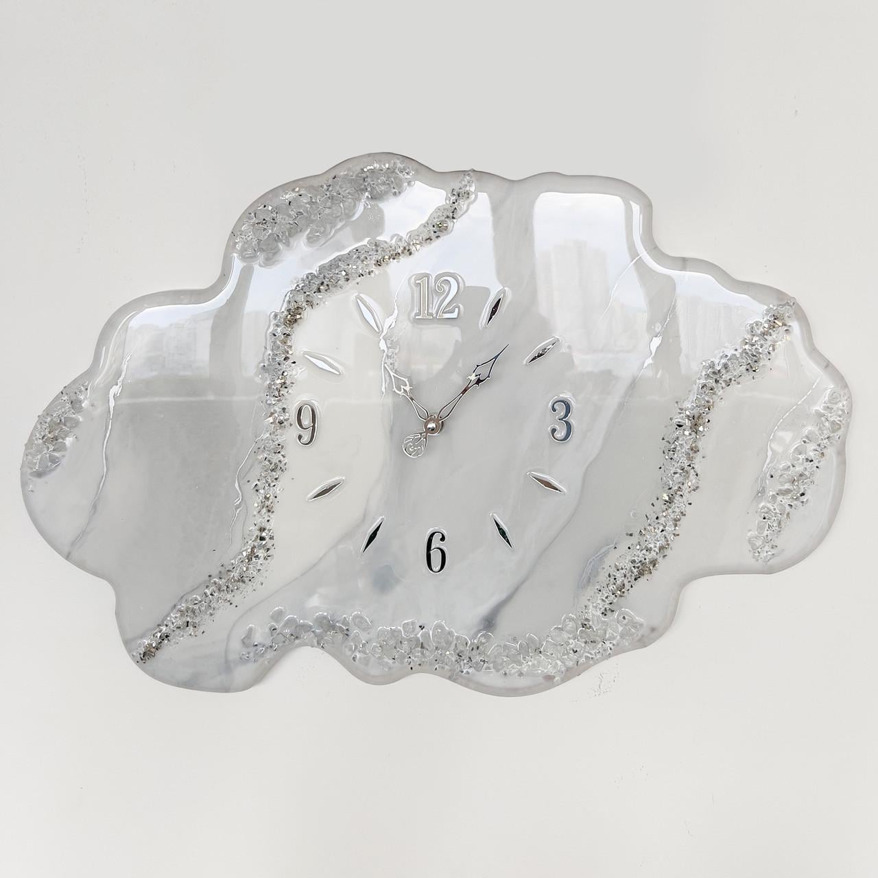 Часы настенные фигурные из эпоксидной смолы Срез камня 40х30 см