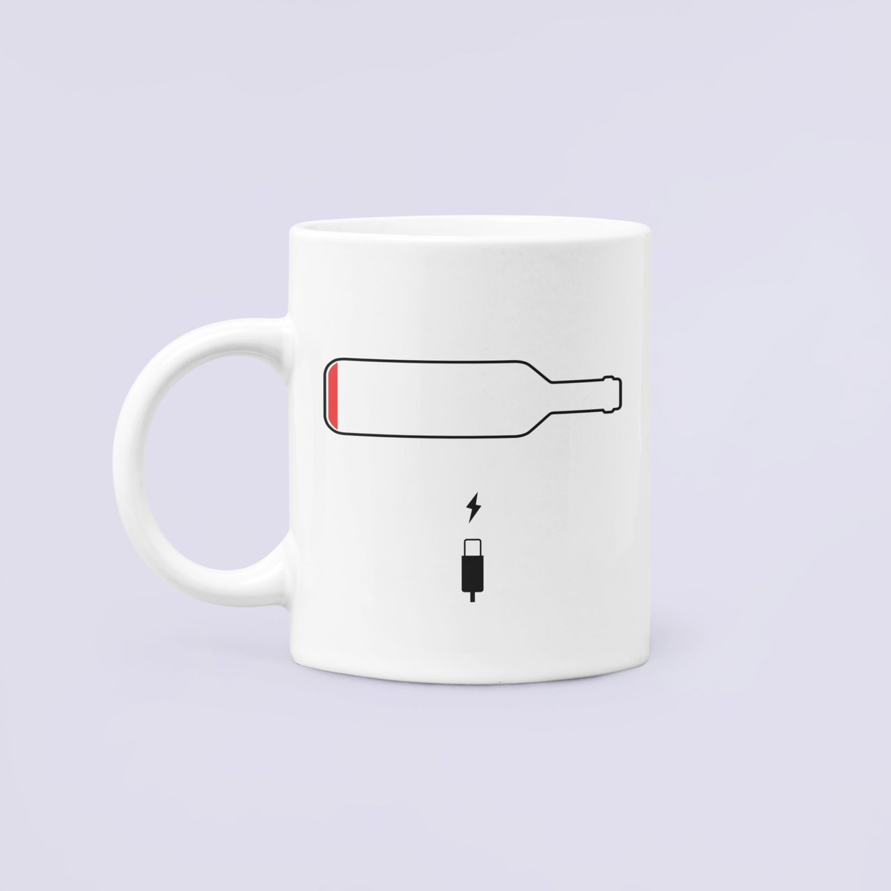 Чашка керамическая с принтом Бутылка подзарядка 330 мл Белый