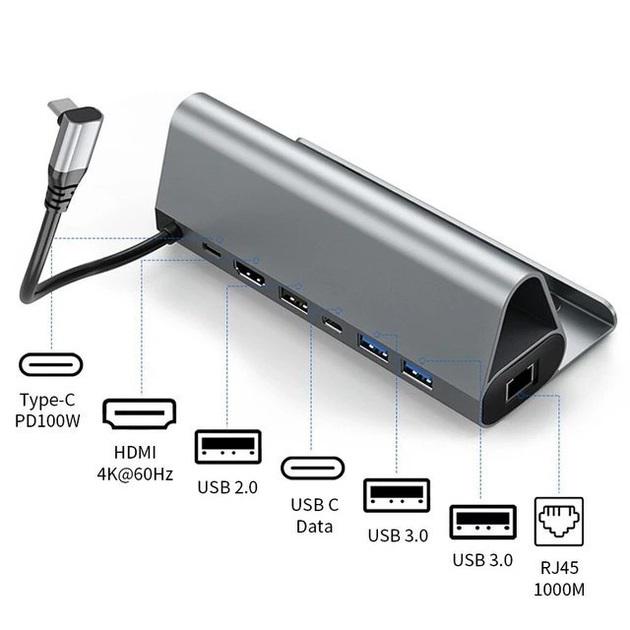 Док-станція 4K 60ГЦ 7в1 HDMI/ Gigabit Ethernet/ 3хUSB 3.0/ USB-C - фото 2