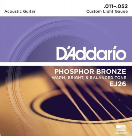 Струны для акустической гитары D'Addario EJ26 Phosphor Bronze Custom Light Acoustic Guitar Strings 11/52 (EJ26)