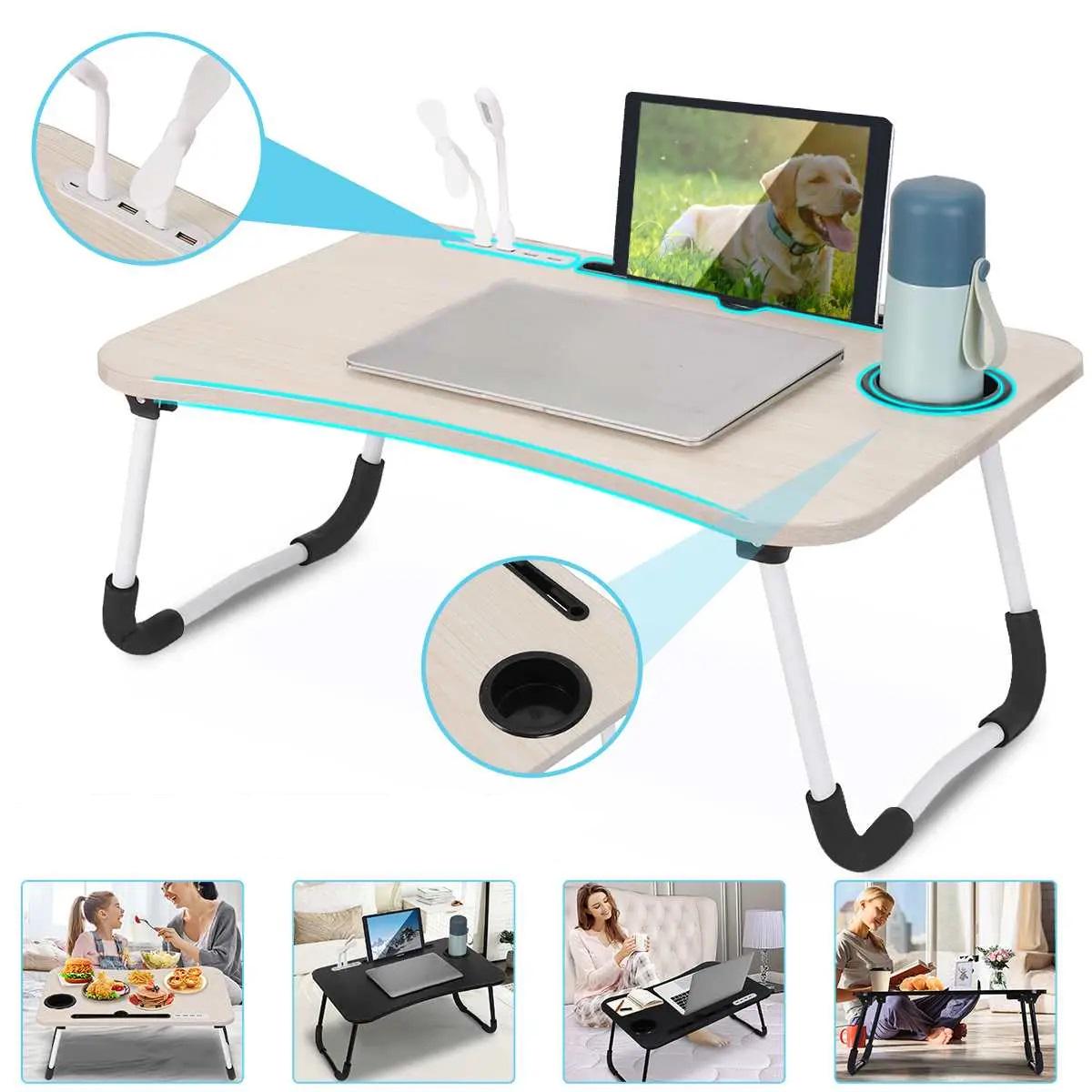 Підставка для ноутбука портативна з USB заряджанням ліхтариком та вентилятором Бежевий (43b5a9c4) - фото 4