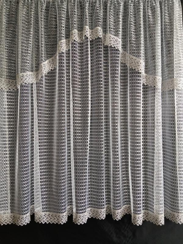 Тюль сетка на окно с ламбрекеном и кружевом 290х165 см Белый с серым (кк-04)