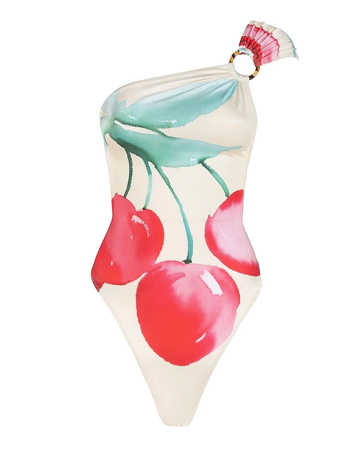 Купальник на одно плечо Isabel Beachwear 36304 М Белый (Bamboo-onepiece-cherry)