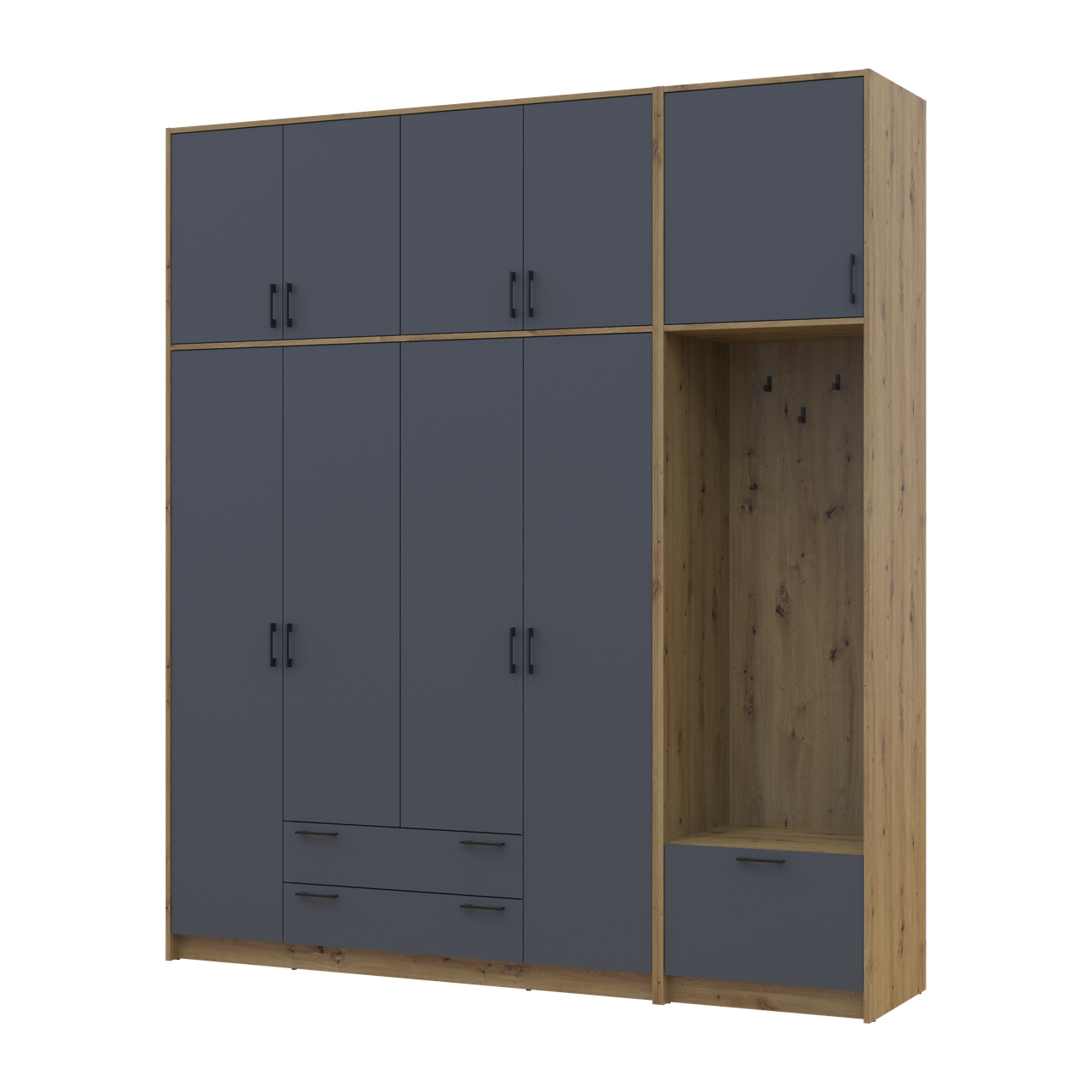 Шафа для одягу Doros Ронді з вішалкою та високою антресолею 4 ДСП 220х52х260 см Дуб Артізан/Графіт (42005301) Шафа для одягу Doros Ронді з вішалкою та високою антресолею 4 ДСП 220х52х260 см Дуб Артізан/Графіт (42005301)