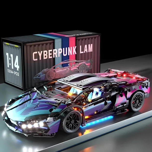 Конструктор гоночного автомобиля на радиоуправлении Lamborghini Cyberpunk с подсветкой 1314 дет. (22901203) - фото 9 Конструктор гоночного автомобиля на радиоуправлении Lamborghini Cyberpunk с подсветкой 1314 дет. (22901203) - фото 9
