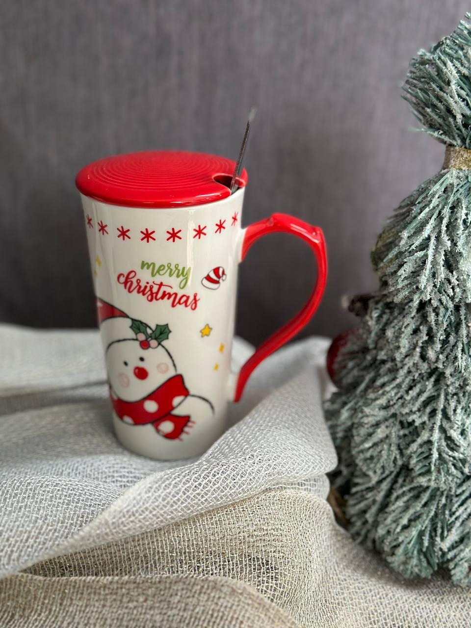 Кухоль керамічний Olens 102-1088-1 Біг-санта з кришкою та ложкою 380 мл Червоний (2785956410) - фото 5 Кухоль керамічний Olens 102-1088-1 Біг-санта з кришкою та ложкою 380 мл Червоний (2785956410) - фото 5