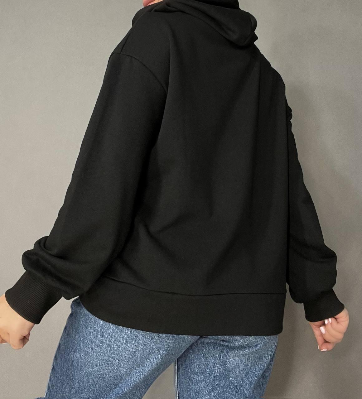 Худи женское JOGGY 8072 оверсайз с капюшоном удлиненное с карманами и молнией S Черный (3322) - фото 4 Худи женское JOGGY 8072 оверсайз с капюшоном удлиненное с карманами и молнией S Черный (3322) - фото 4