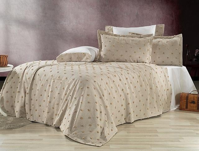 Комплект постельного белья Cotton area Evlen Boaz с покрывалом евро сатин 9985149 Бежевый (DR012680)