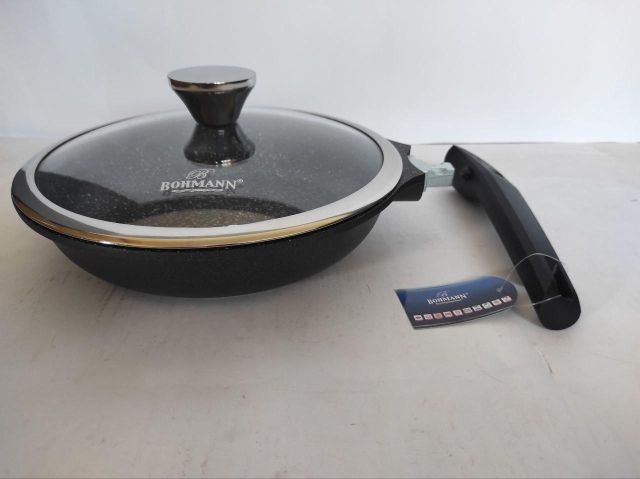 Сковорода зі знімною ручкою/скляною кришкою Bohmann для духовки з антипригарним мармуром 24 см (BH 1730-24 FP) - фото 3 Сковорода зі знімною ручкою/скляною кришкою Bohmann для духовки з антипригарним мармуром 24 см (BH 1730-24 FP) - фото 3