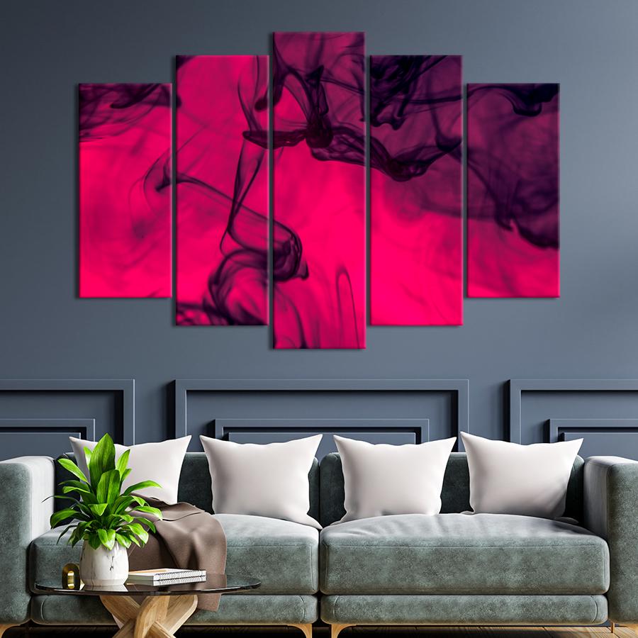 Картина абстракция Чёрный дым на абстрактном красном фоне 112x68 см (A889-5)