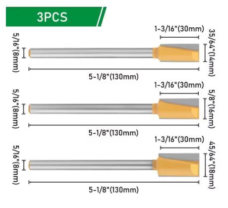 Набор фрез по дереву с удлиненным хвостовиком 14/16/18 мм 3 шт. (30168177) - фото 2 Набор фрез по дереву с удлиненным хвостовиком 14/16/18 мм 3 шт. (30168177) - фото 2