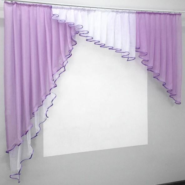 Шторки на кухню с ламбрекеном 190х170 см Сиреневый/Белый (00к 59-418)