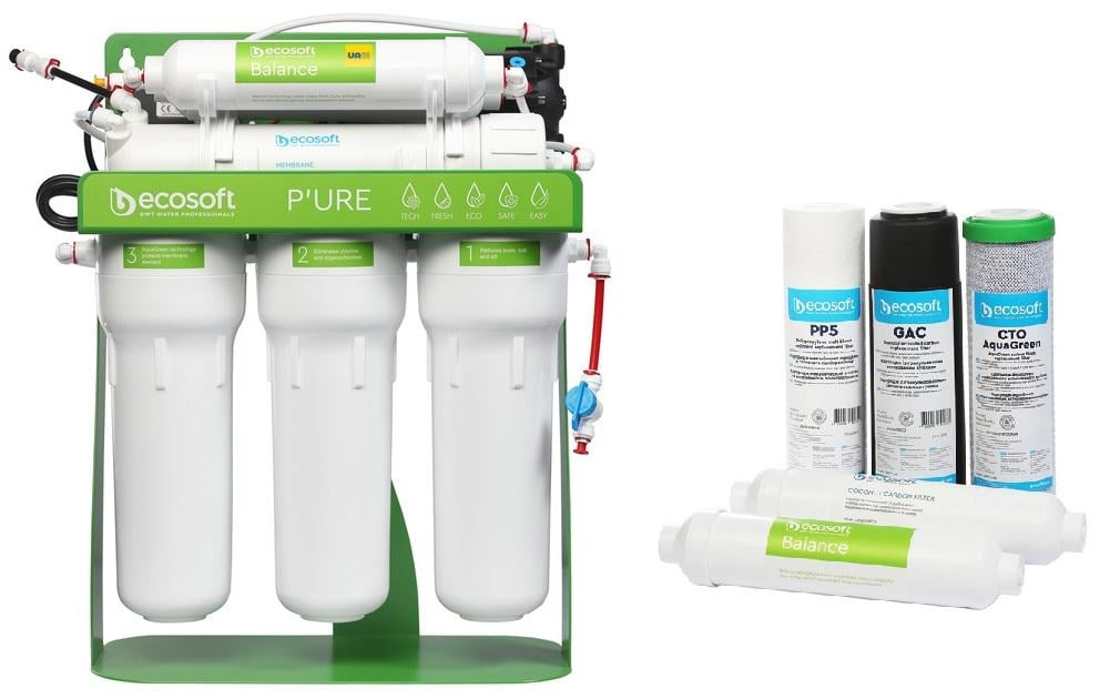 Фильтр обратного осмоса Ecosoft P'URE BALANCE с помпой с комплектом картриджей на 6 мес. (MO675MBALPSECO+CHV5PUREBA)