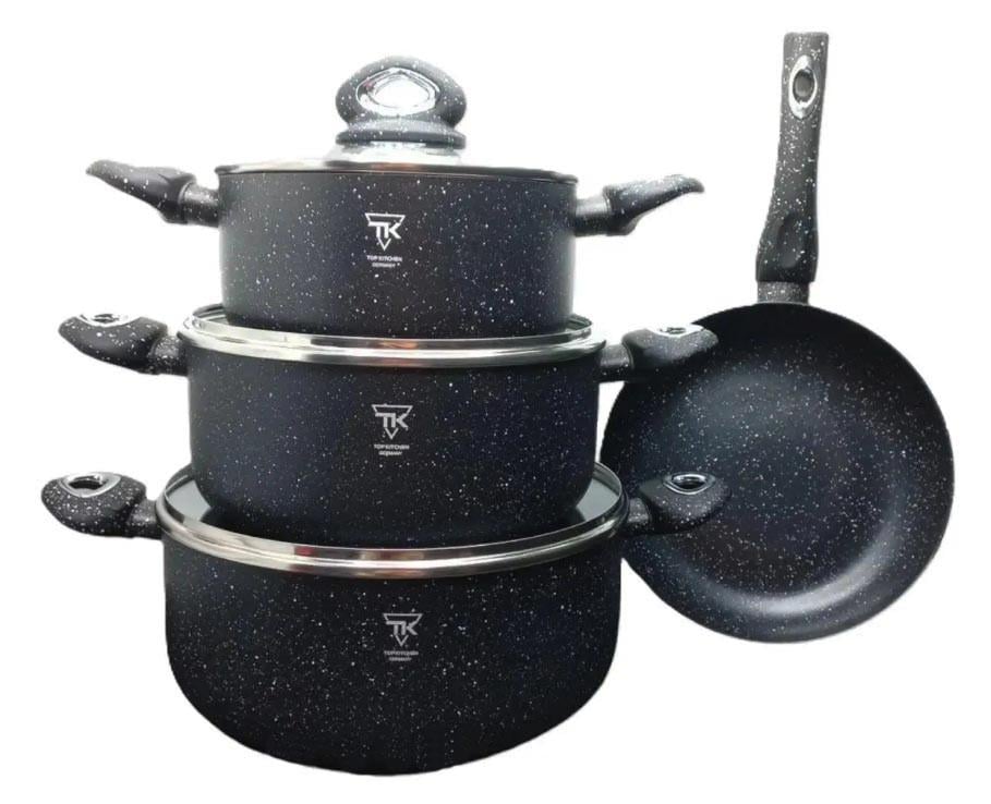 Набір каструль із сковородою Top Kitchen TK00094 із гранітним покриттям з індукційним дном 7 пр. Чорний