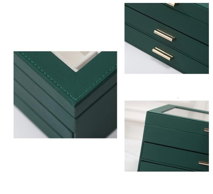 Шкатулка для украшений с крышкой многоуровневая 27х13х18 см Зеленый/Прозрачный (ШДД-29-4) - фото 4 Шкатулка для украшений с крышкой многоуровневая 27х13х18 см Зеленый/Прозрачный (ШДД-29-4) - фото 4