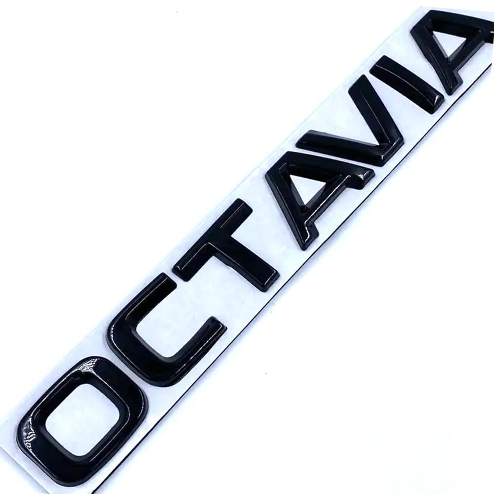 Эмблема-шильдик наклейка Skoda Octavia 18 см Черный глянец (skd07)