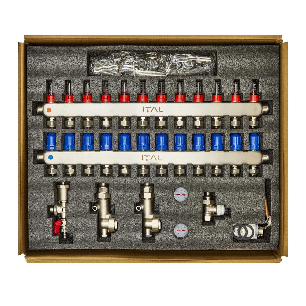 Комплект коллектора с расходомерами ITAL UHW-B012 из нержавеющей стали с угловым подключением - фото 2