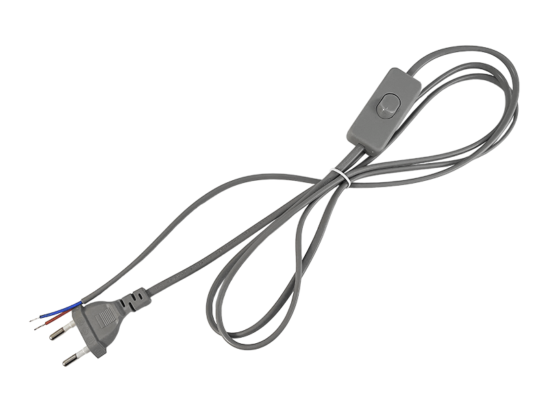 Кабель с плоской вилкой и переключателем для бра Lemanso LMA017 1,9 м Серый (6750)