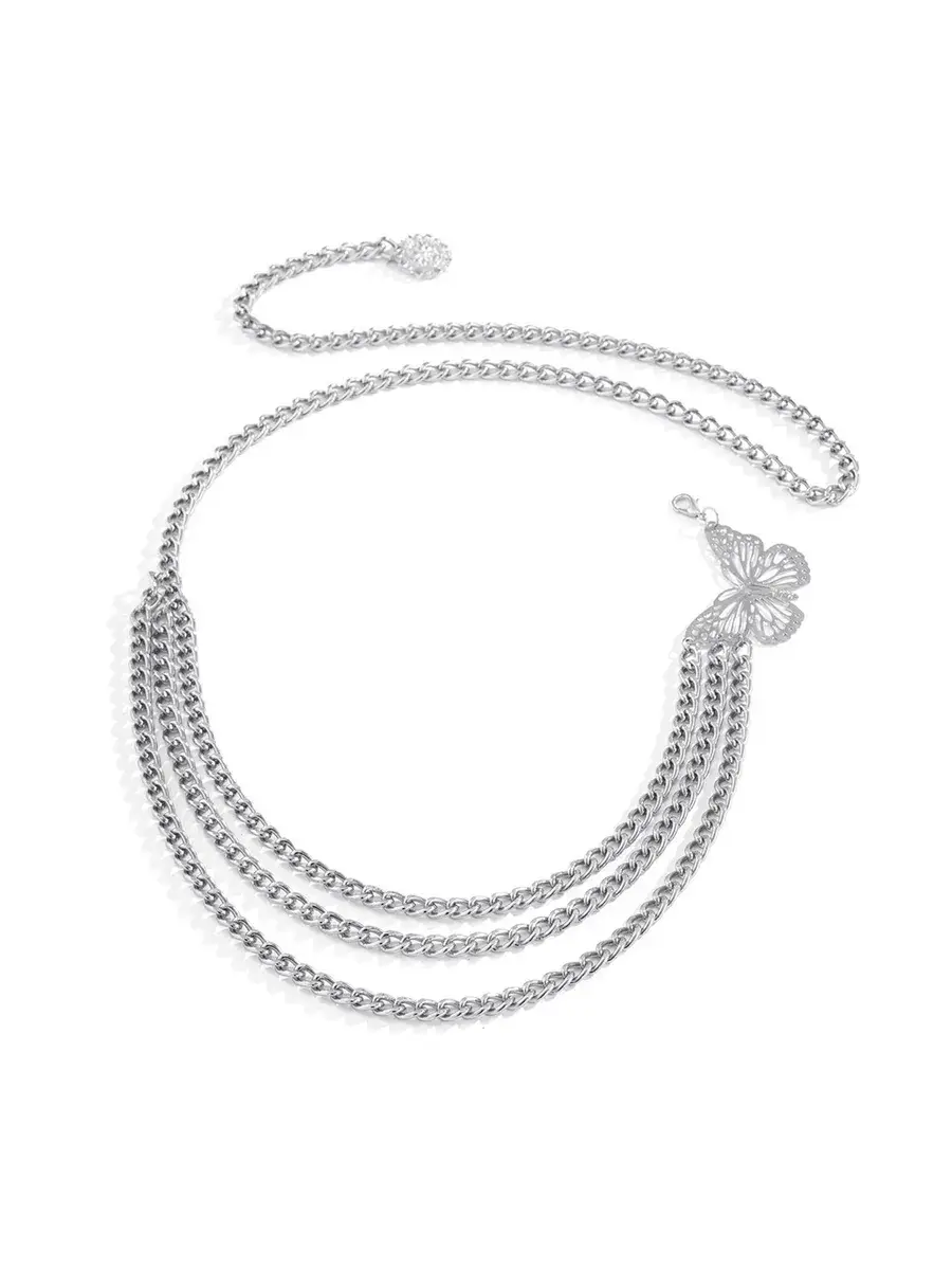 Цепочка-ремень на талию бодичейн для платья Серебристый с бабочкой (30764010)