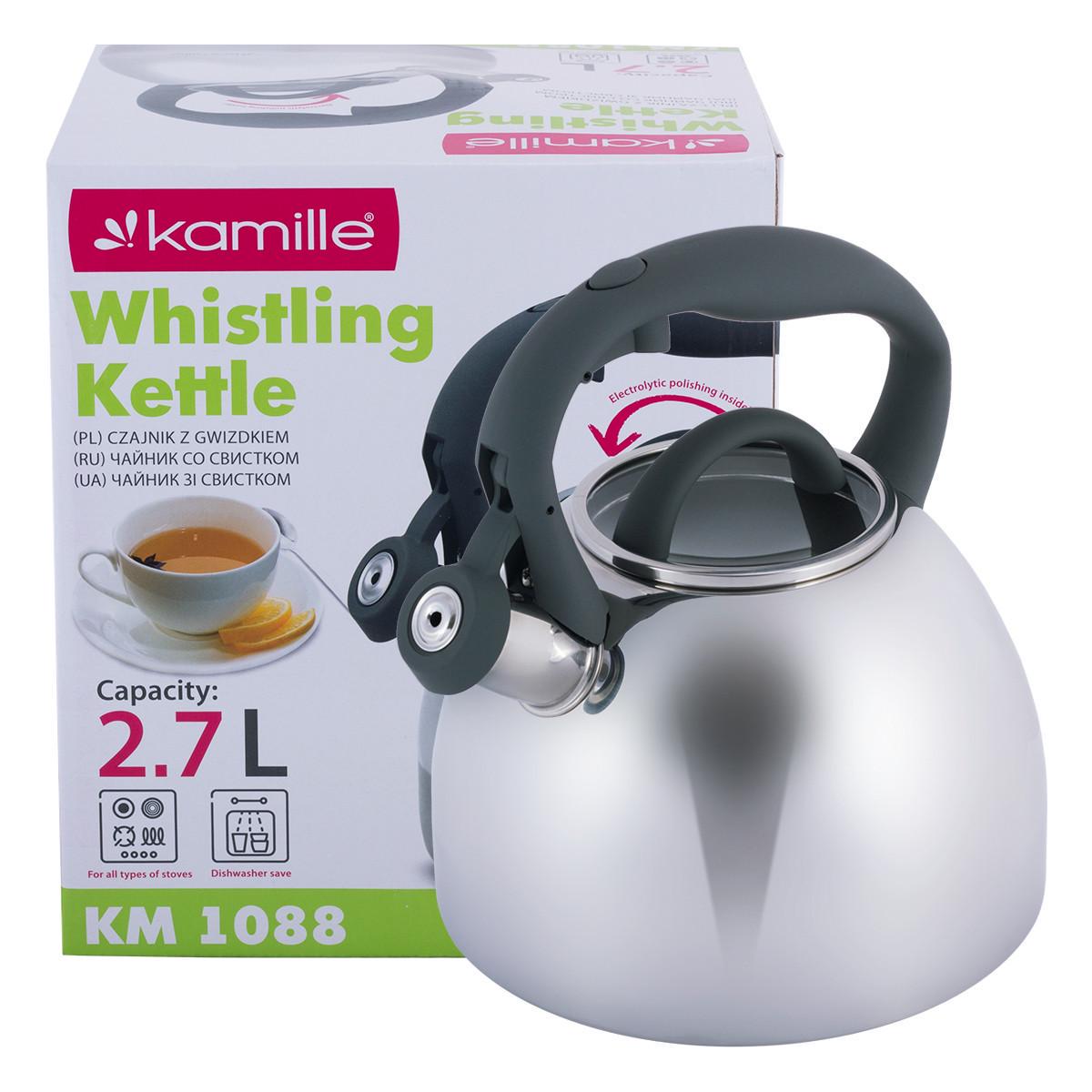 Чайник Kamille KM-1088 из нержавеющей стали со свистком и бакелитовой ручкой 2,7 л (1714623764)