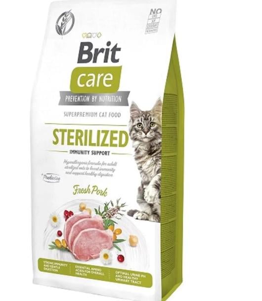 Корм сухой Brit Care Cat Grain Free Sterilized Immunity Support со свежей свининой для поддержания иммунитета кастрированных и стерилизованных кошек 2 кг (565078)