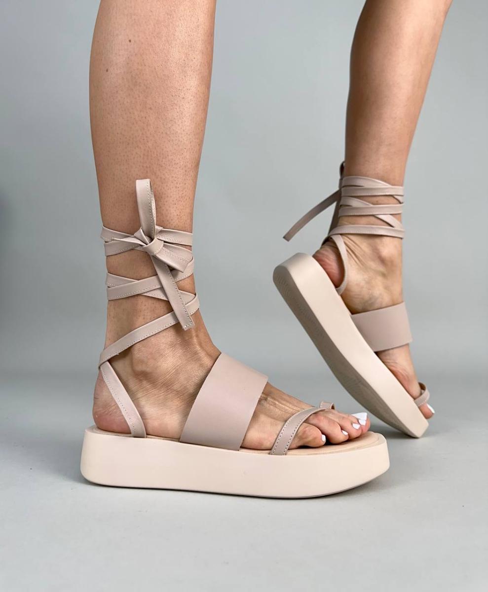 Босоножки женские кожаные на завязках р. 38 Бежевый (8513-2/38)