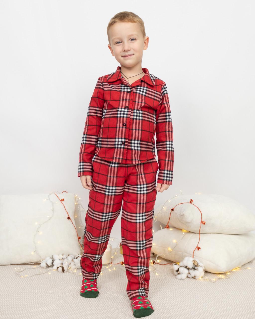 Піжама дитяча домашня фланелєва сорочка зі штанами Червоно-біла клітинка (2046614475)