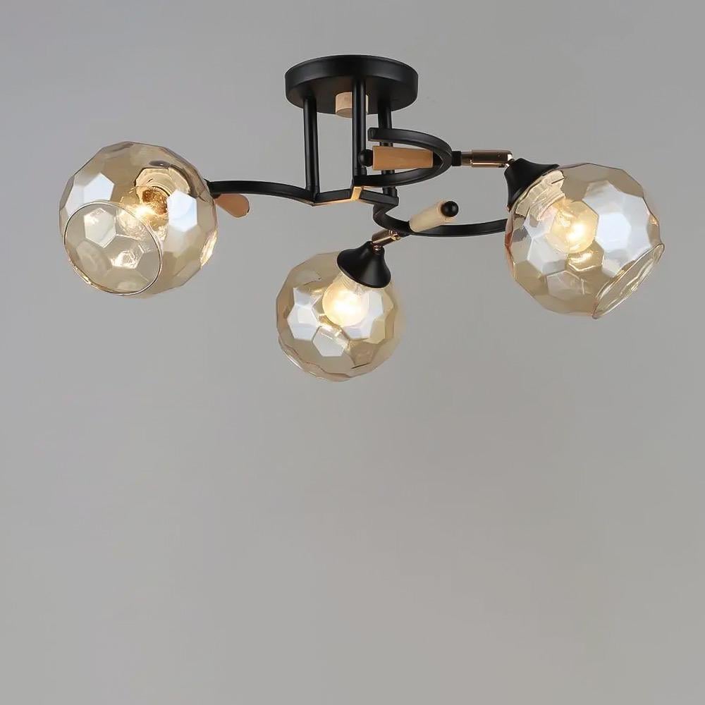 Люстра потолочная Light House SR-19201/3 BK/Wood E27 580х230 мм Черный/Золотой