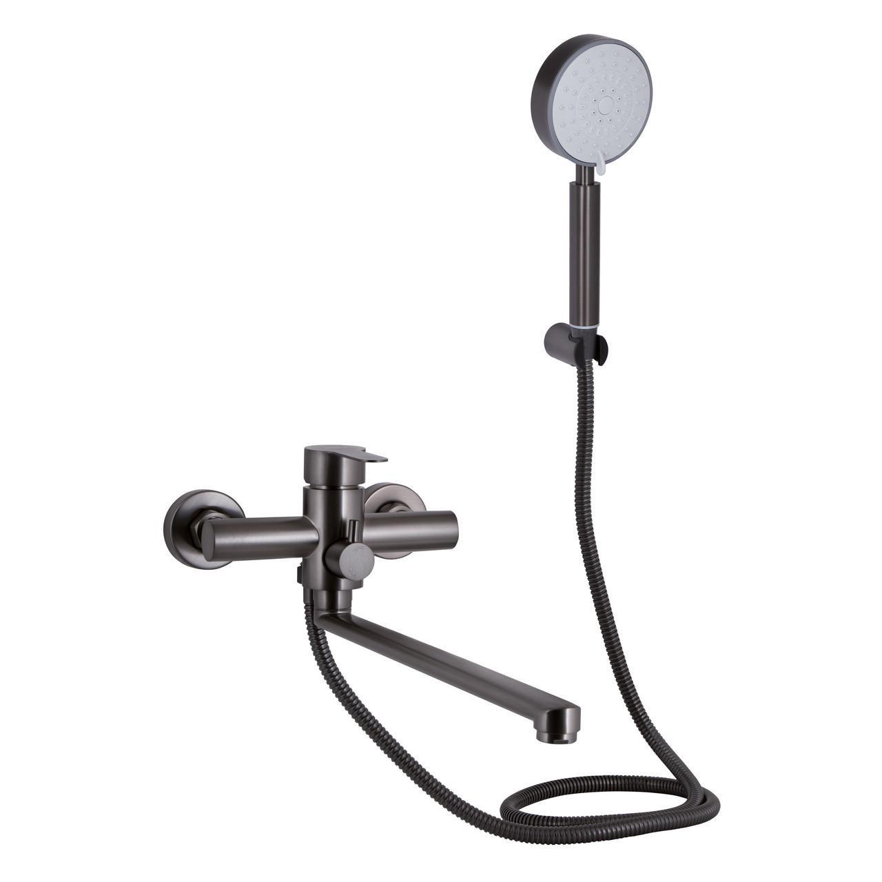 Смеситель для ванны Brinex Pure 005 BRIPUR005GRP с длинным поворотным изливом с душевым гарнитуром Graphite (2695627101)
