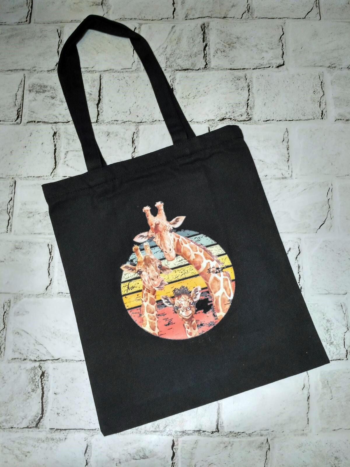 Эко сумка шоппер на молнии Жирафы 34х40 см Черный (24-472-2)