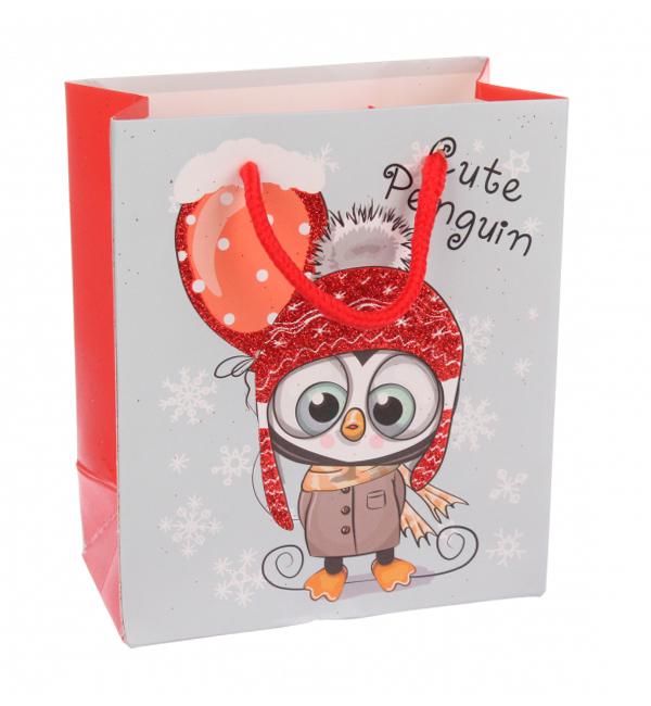 Пакет новорічний Cute penguin ламінований картон 26x32x10 см (13289801) - фото 1
