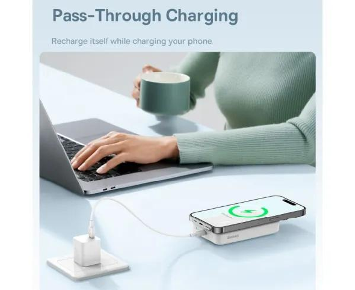 Повербанк BASEUS Magnetic Mini Wireless PPCX030002 Power Bank MagSafe 10000 mAh 20W 15W White - фото 7