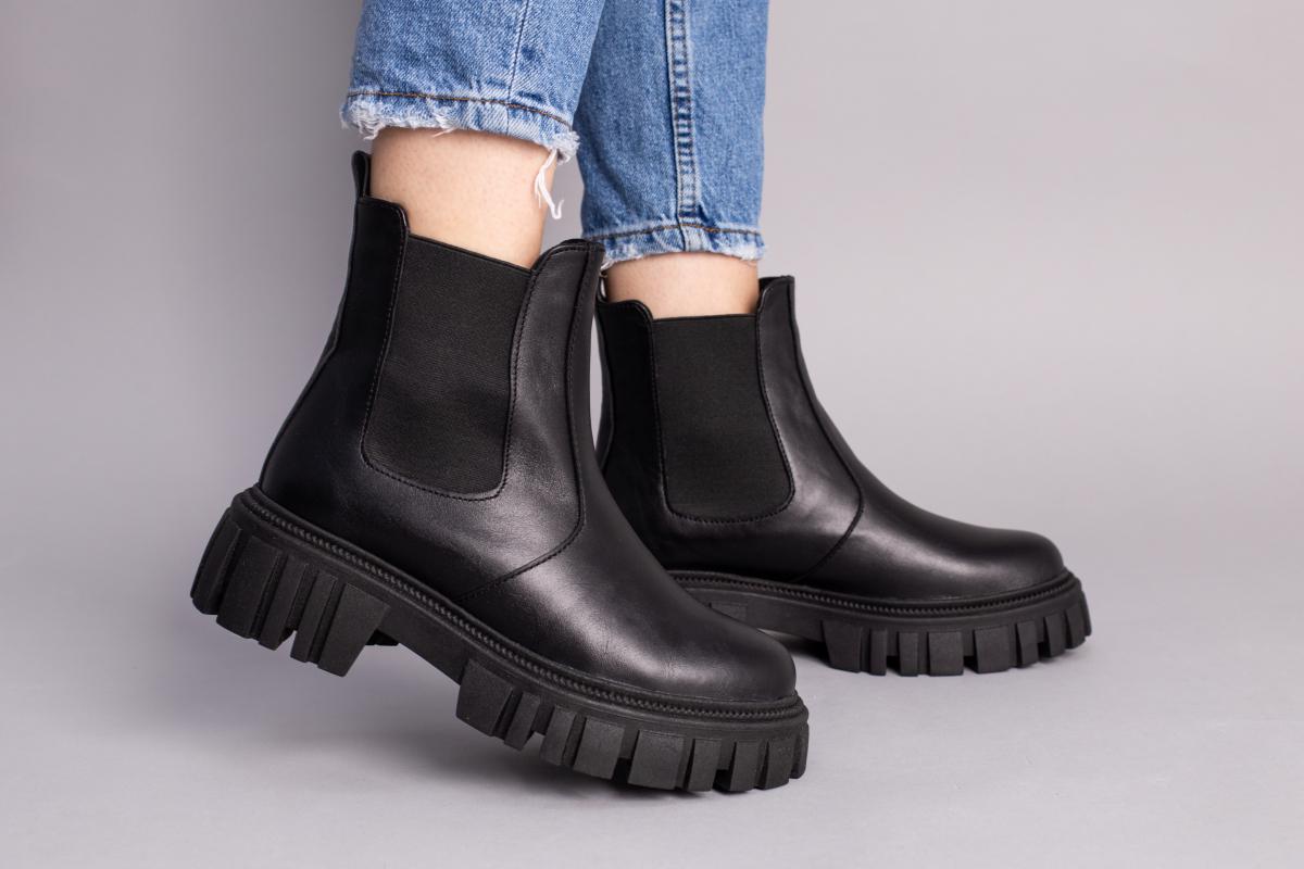 Ботинки женские кожаные с резинкой демисезонные р. 36 Черный (5588д/36)