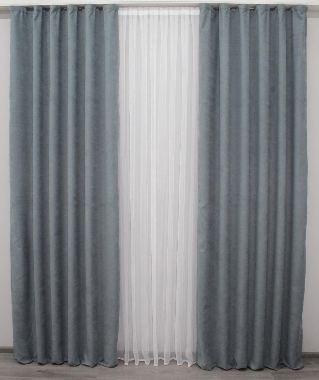 Комплект штор SPARTA микровелюр 1,5х2,7 м 2 шт. Серо-голубой - фото 8 Комплект штор SPARTA микровелюр 1,5х2,7 м 2 шт. Серо-голубой - фото 8
