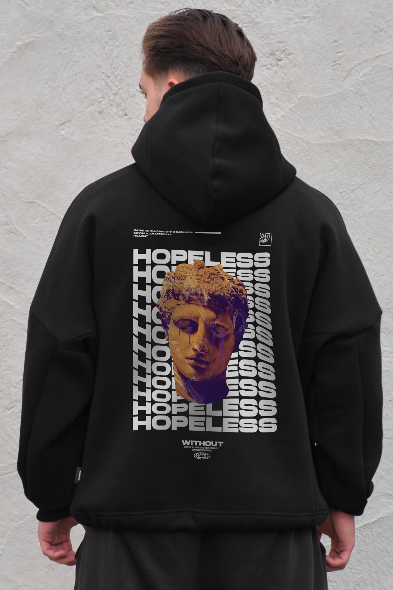 Худи на флисе Without с капюшоном и принтом Hopeless оверсайз Blackk (8055528)
