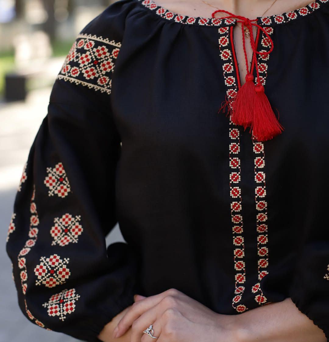 Вышиванка женская р. 44 Черный (719) - фото 8