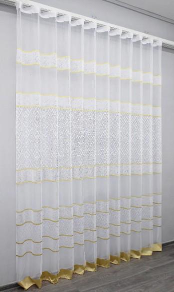 Тюль в спальню/вітальню Жаккард Білий/Золотистий (1290т) - фото 2 Тюль в спальню/вітальню Жаккард Білий/Золотистий (1290т) - фото 2
