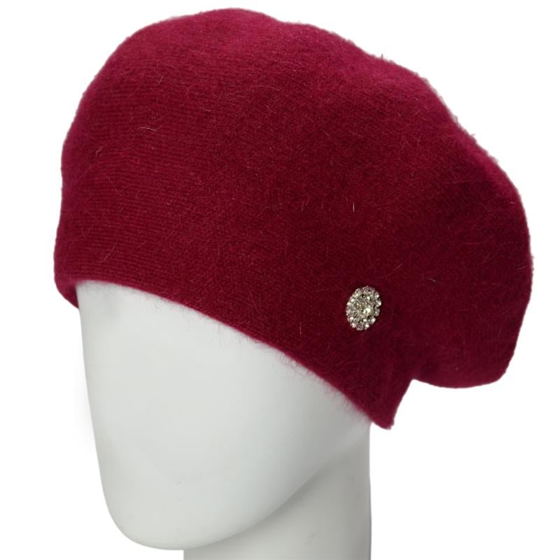 Берет женский Novita Фанни ангоровый на ножке one size Бордовый
