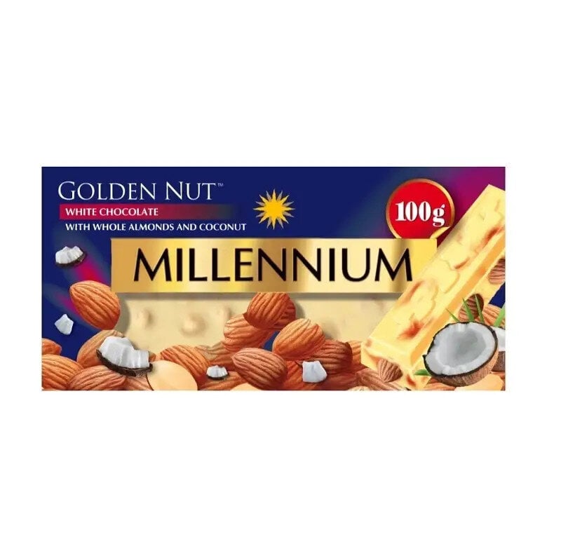 Шоколад Millennium Golden Nut с цельным миндалем и кокосом 100 г Белый (39080222)