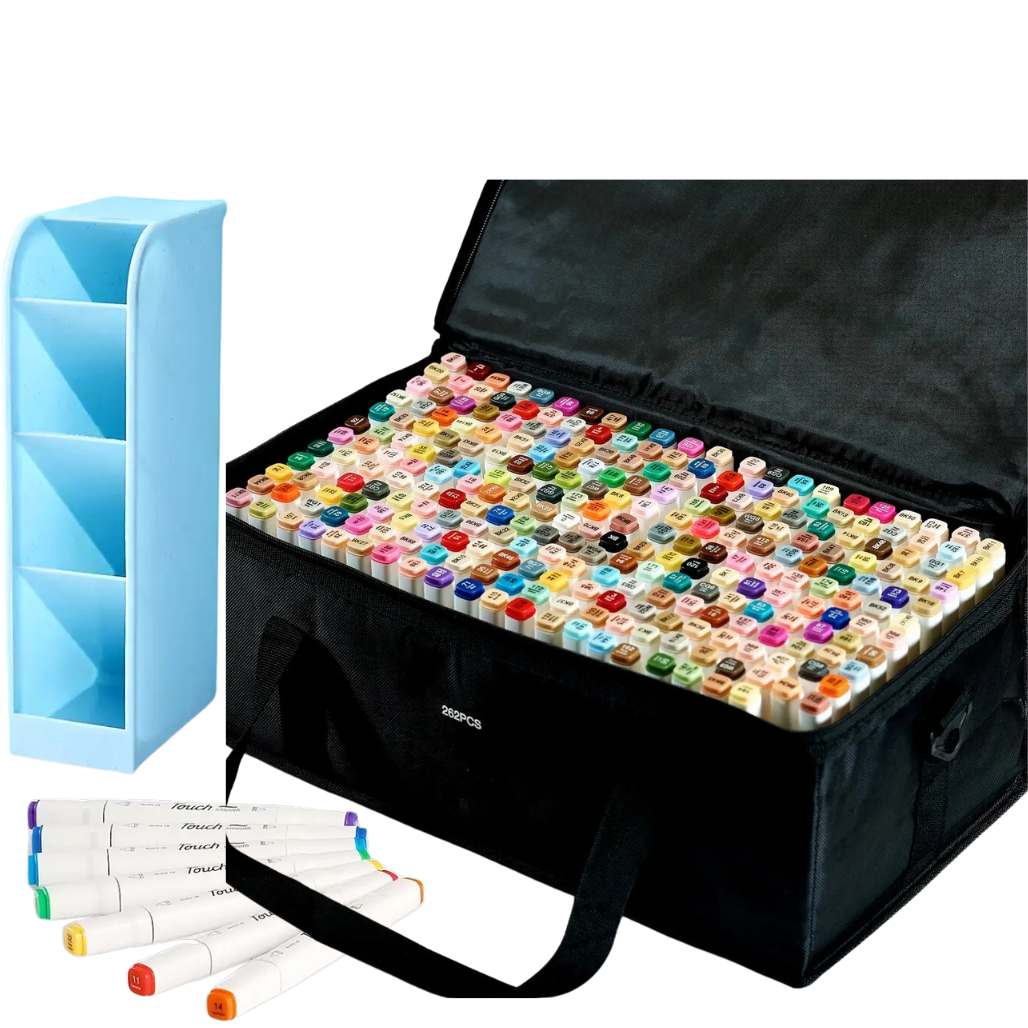 Набор маркеров для рисования и скетчинга Touch Smooth 262 цвета спиртовые и голубая подставка для маркеров Набор маркеров для рисования и скетчинга Touch Smooth 262 цвета спиртовые и голубая подставка для маркеров