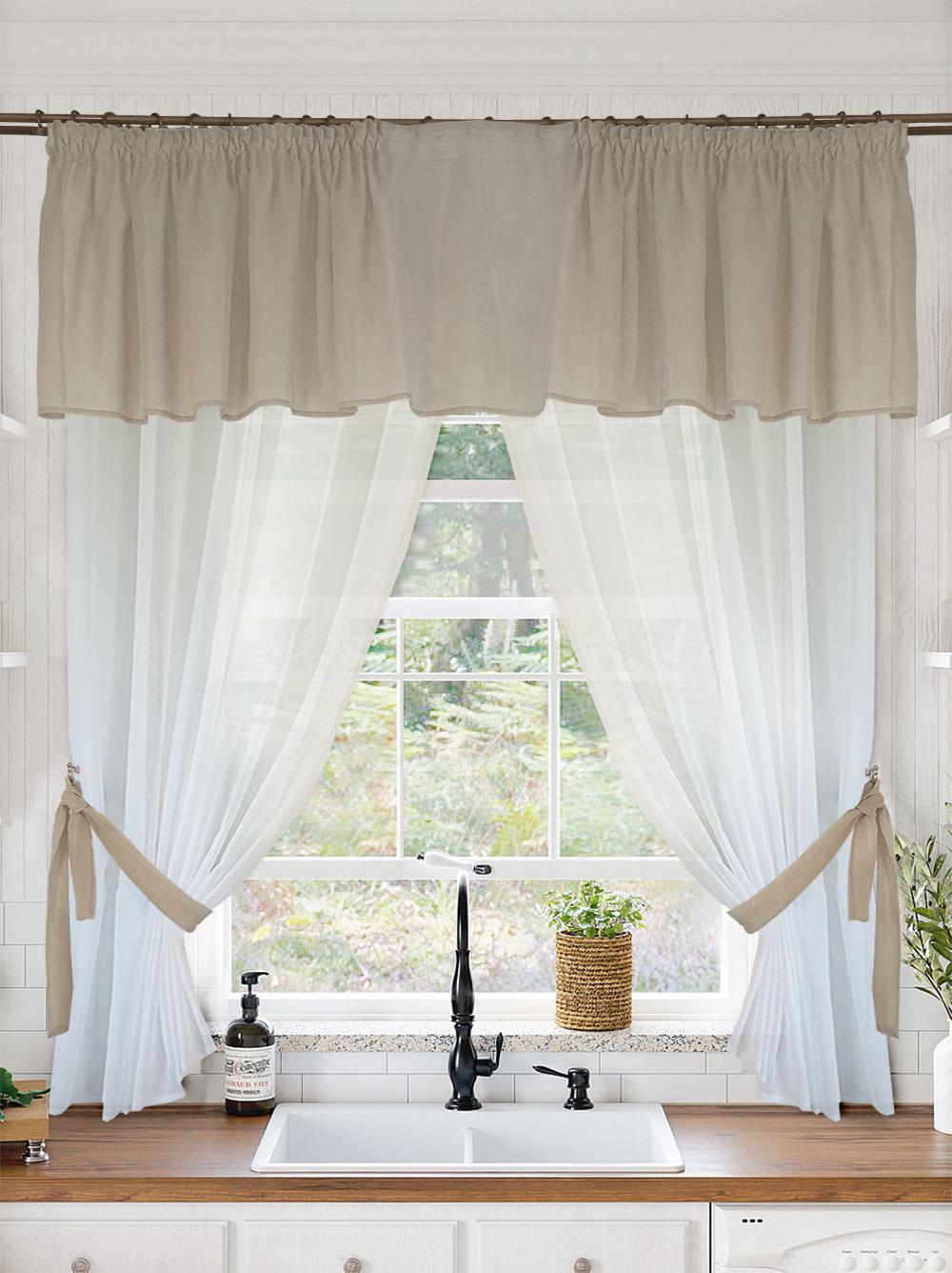 Комплект тюль на кухню Дублин лен 280х170 см 5 пр. Бежевый/Белый (Dublin 105-white) - фото 1 Комплект тюль на кухню Дублин лен 280х170 см 5 пр. Бежевый/Белый (Dublin 105-white) - фото 1