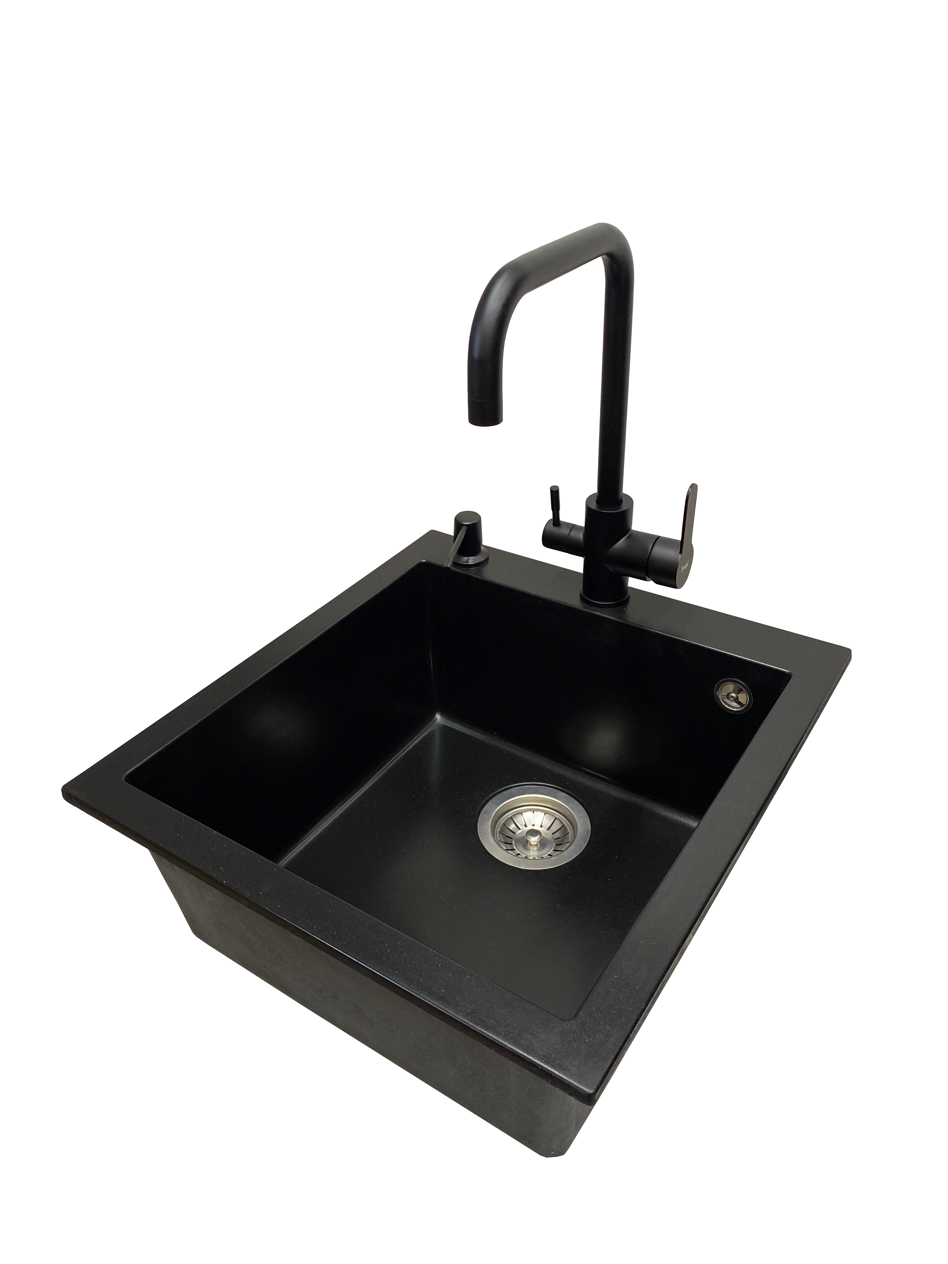 Мийка для кухні VECTOR Front 47x50 см дозатор/сифон/змішувач із підключенням до фільтру Чорний (eba77199)