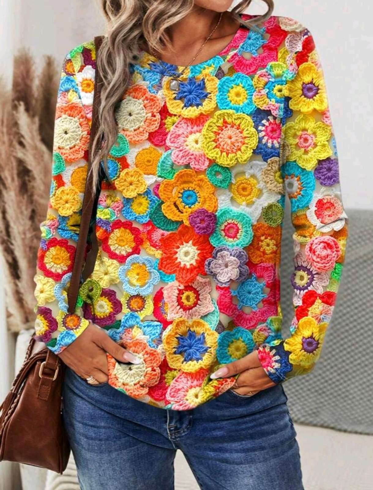 Блузка с рукавами печать 3D Floral PRINT женская M Разноцветный (27303954)