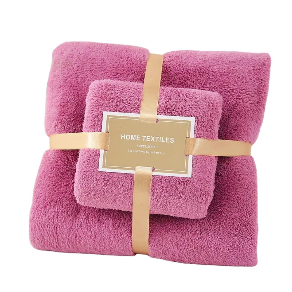 Набор полотенец для лица и тела флисовых 2 шт. Малиновый (polotenca_2v1_red) - фото 3