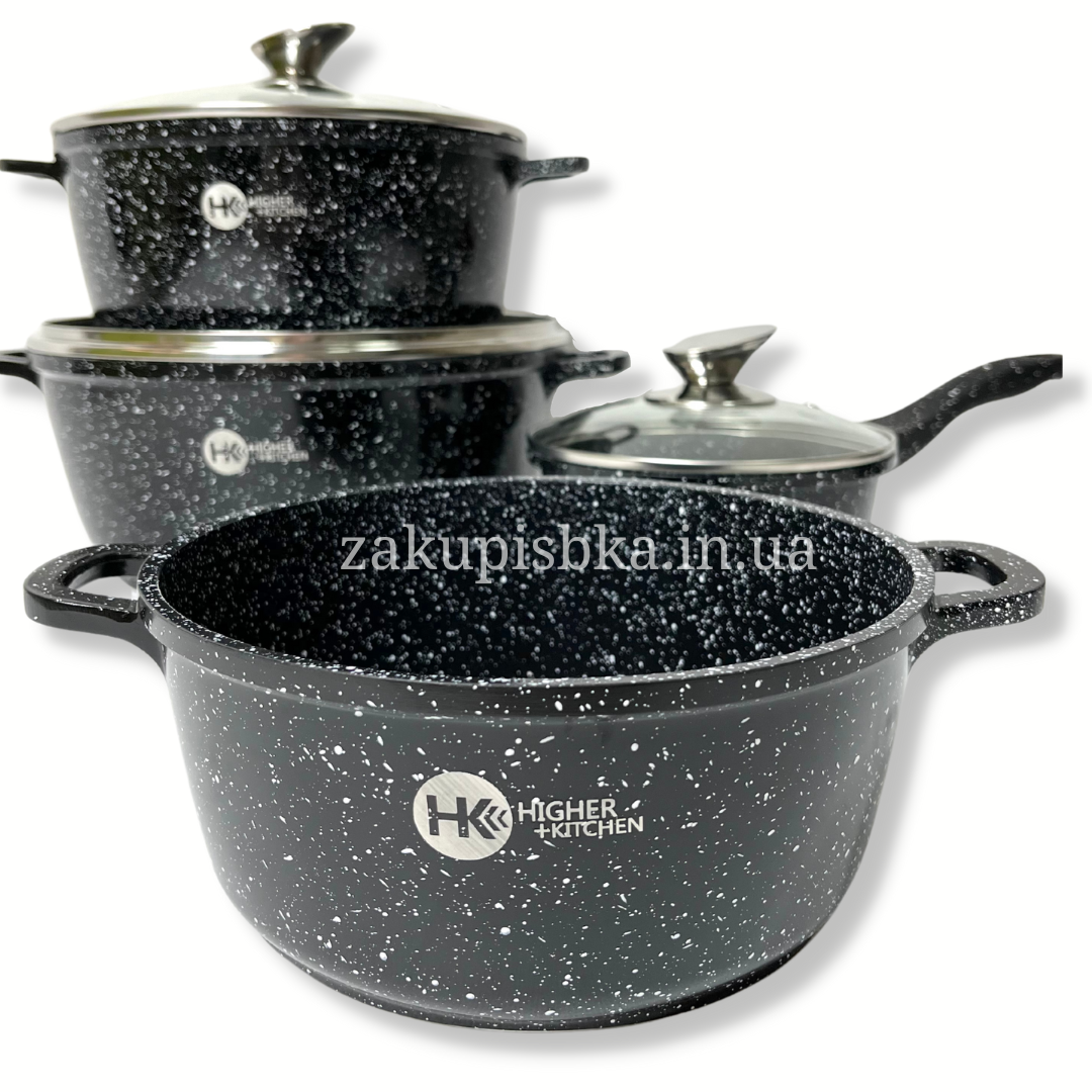 Набір посуду Higher Kitchen HK-305 з гранітним антипригарним покриттям 10 предметів Чорний (2480514383) - фото 3 Набір посуду Higher Kitchen HK-305 з гранітним антипригарним покриттям 10 предметів Чорний (2480514383) - фото 3