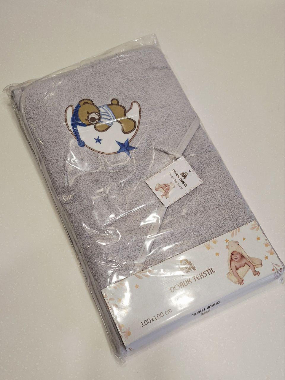 Рушник-куточок для діток Сонне ведмежа махровий 100х100 см Сірий (1960)