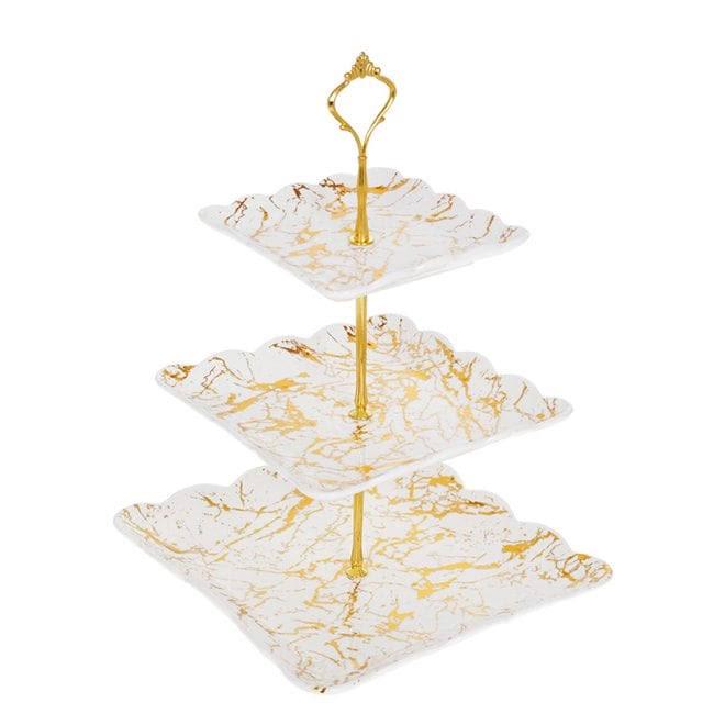 Фруктовница фарфоровая трехъярусная Мраморная роскошь (33354)